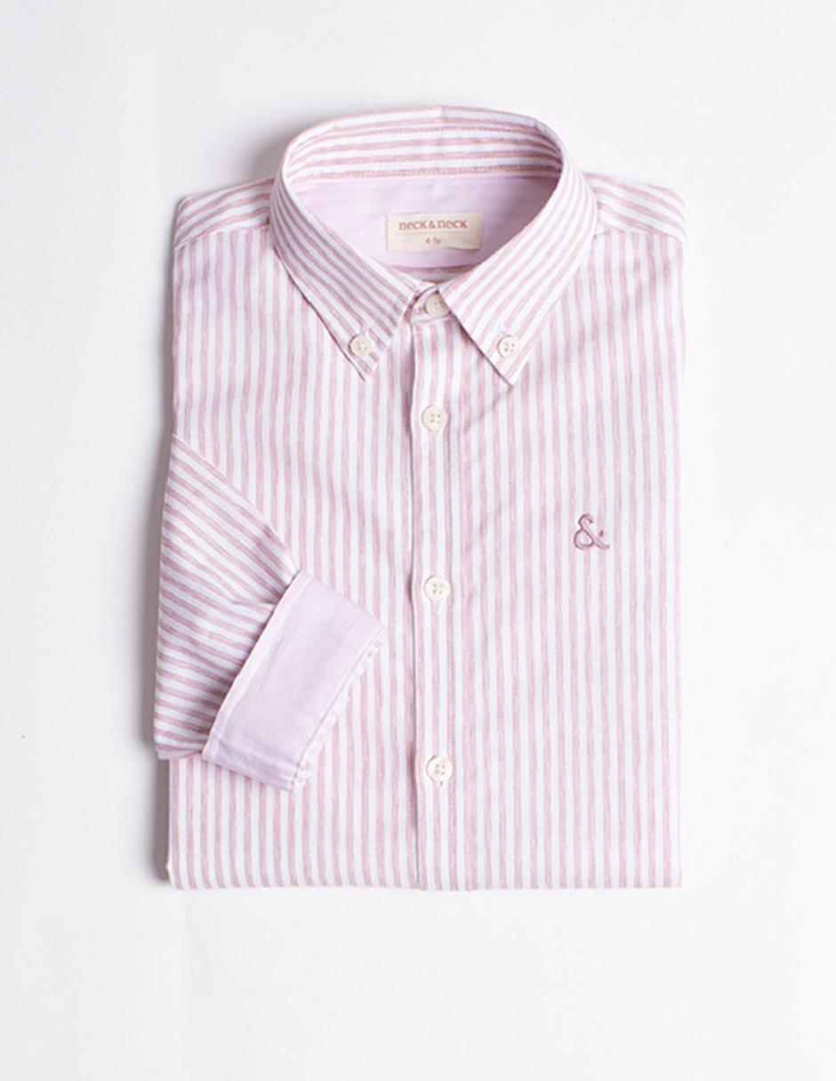 camisa de rayas rosa y blanca