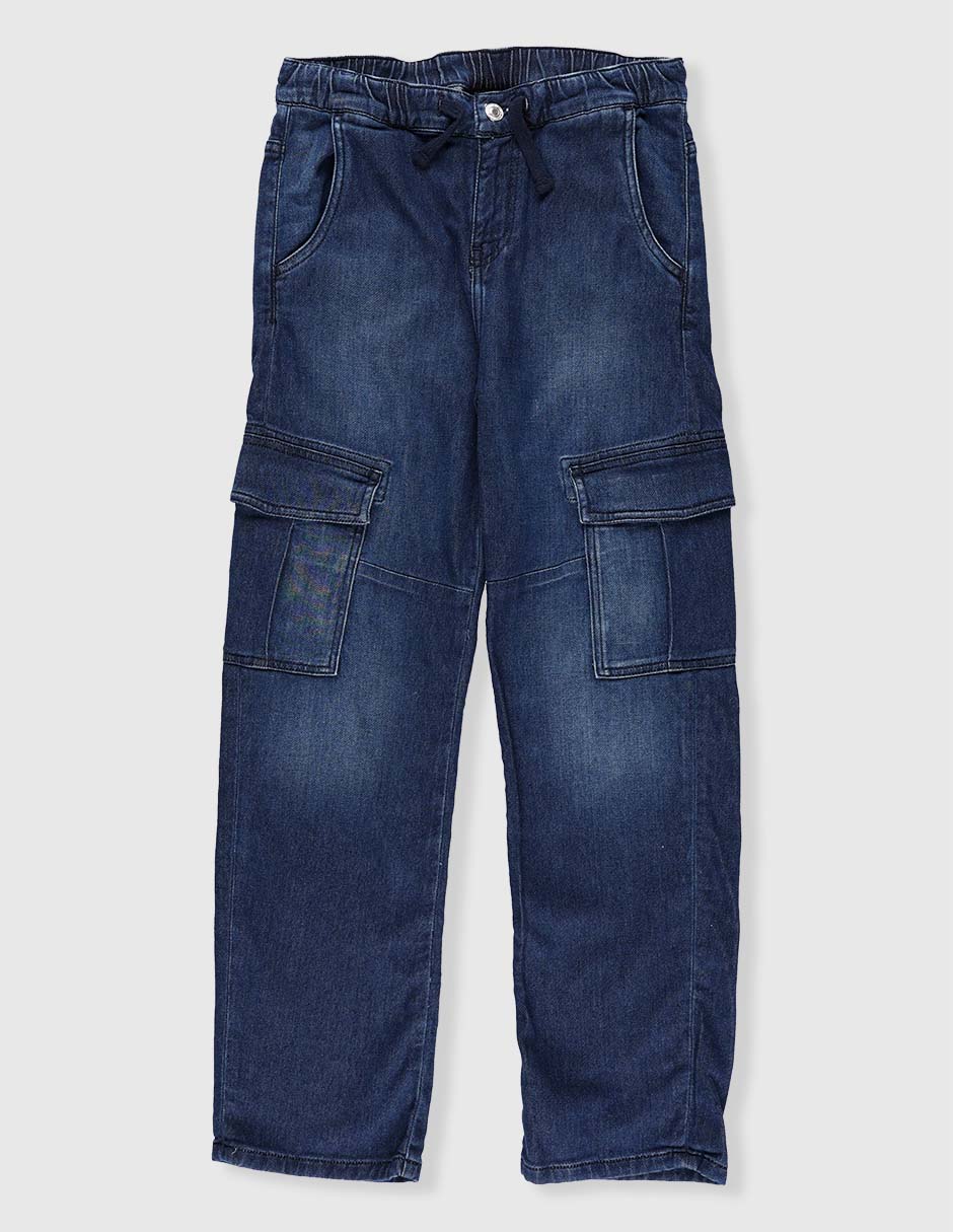 Jeans cargo straight lavado stone wash para niño